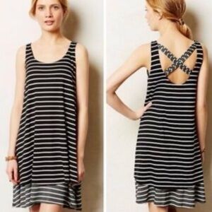 Anthropologie Puella Black White Striped Sleeveless duet Dress size small